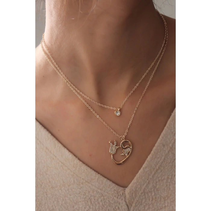 Gold Renk Vav Lale Figür Zirkon Taşlı Kadın Kolye