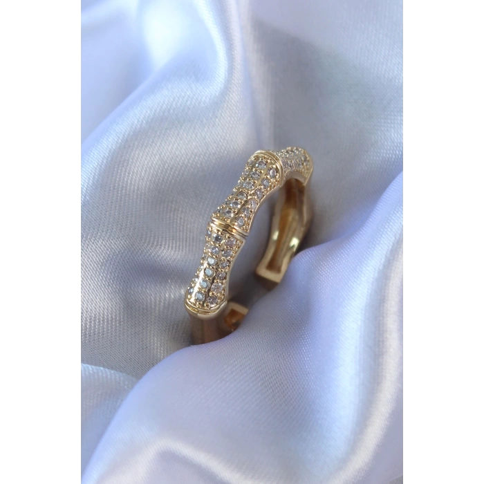 Gold Renk Zirkon Taşlı Pirinç Kadın Yüzük