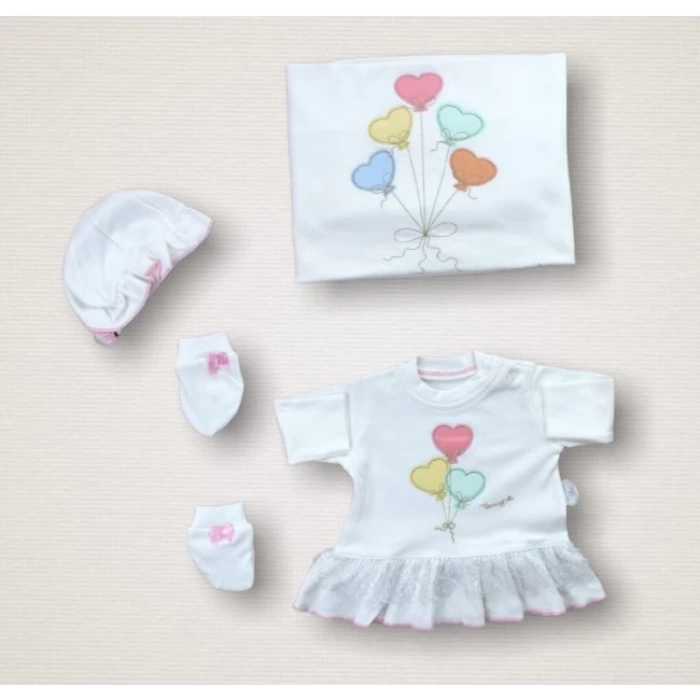 Kalpli Uçan Balon Nakışlı %100 Cotton Antibakteriyel 10lu Zıbın Takımı Hastane Çıkışı
