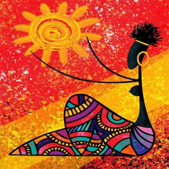 Kanvas Sayılarla Boyama Seti Kasnaklı-çerçeveli Afrika Güneşi