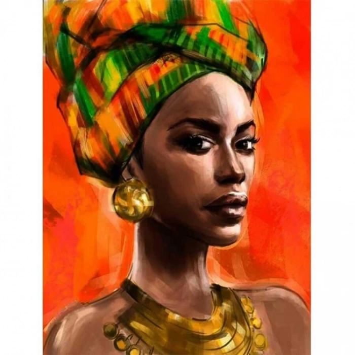 Kanvas Sayılarla Boyama Seti Kasnaklı-çerçeveli Afrikalı Güzel 7