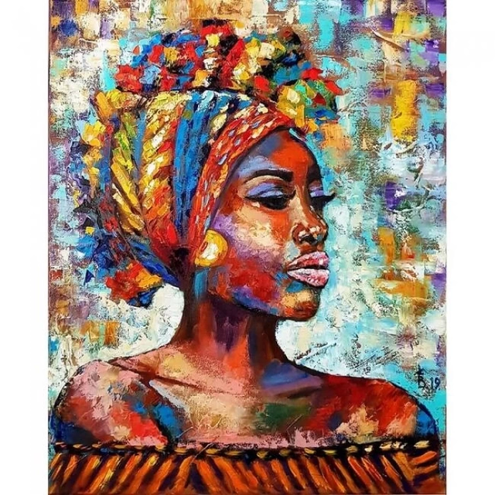 Kanvas Sayılarla Boyama Seti Kasnaklı-çerçeveli Afrikalı Güzel 9