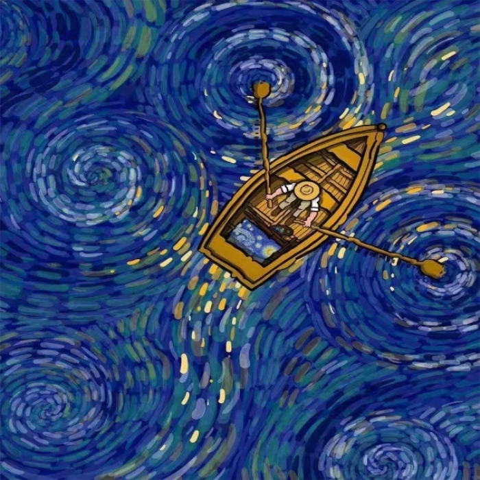 Kanvas Sayılarla Boyama Seti Kasnaklı-çerçeveli Kayıktaki Van Gogh