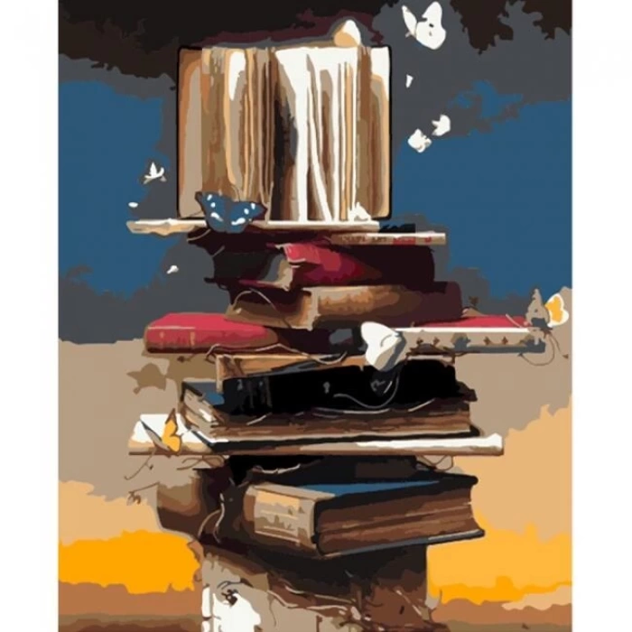 Kanvas Sayılarla Boyama Seti Kasnaklı-çerçeveli Kitap Kulesi Sayılarla Boyama