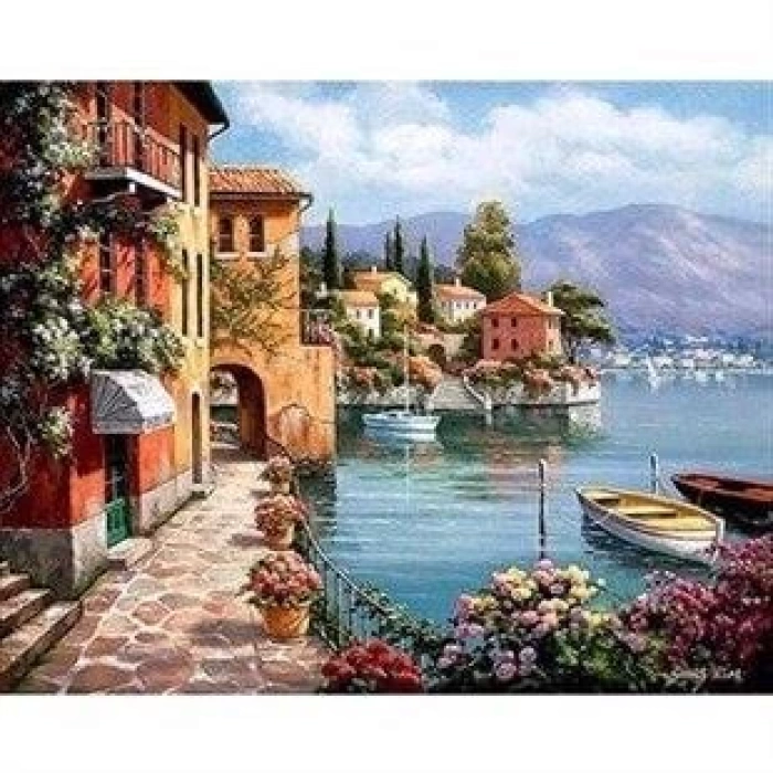 Kanvas Sayılarla Boyama Seti Kasnaklı-çerçeveli Masal Kasabası