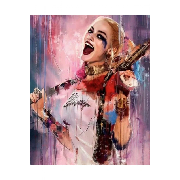 Kanvas Sayılarla Boyama Seti Kasnaklı-çerçeveli Neşeli Harleyquinn
