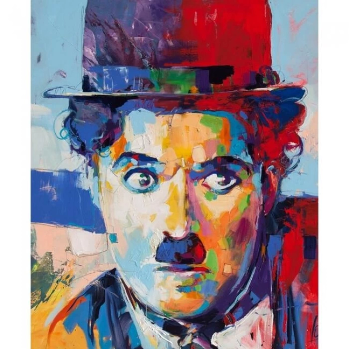 Kanvas Sayılarla Boyama Seti Kasnaklı-çerçeveli Renkli Charlie Chaplin