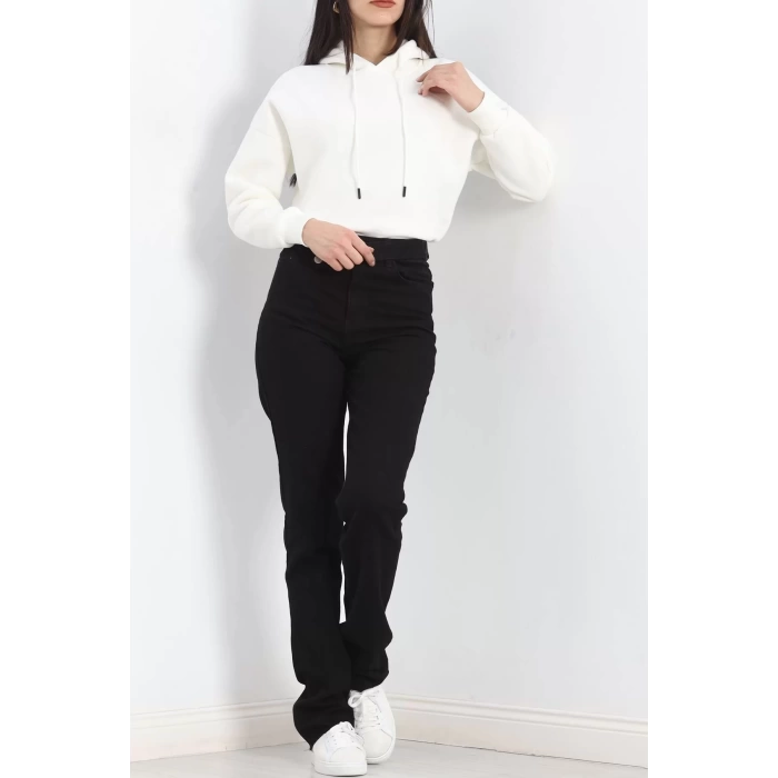 Kapşonlu 3 İplik Crop Sweat Ekru - 20969.1878.