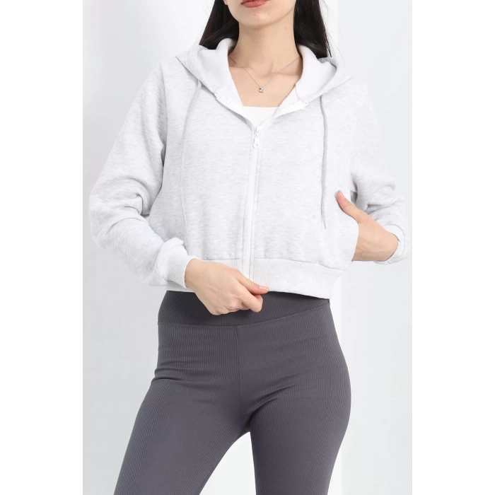 Kapşonlu Crop Sweat Gri - 20750.1873.