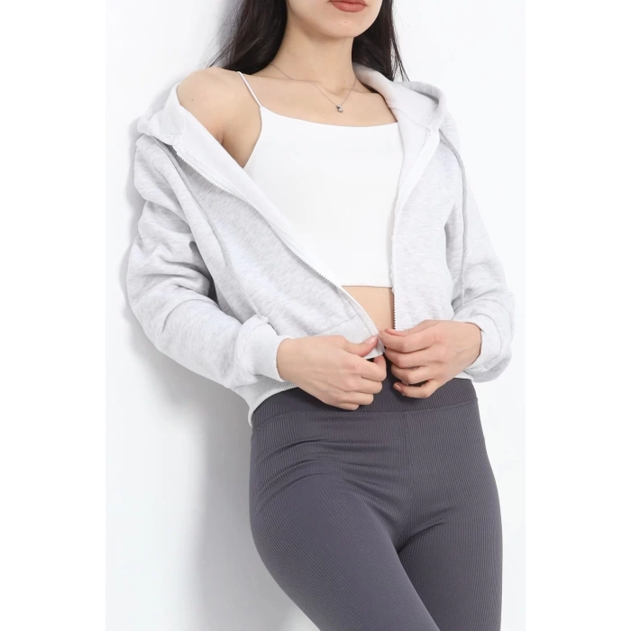 Kapşonlu Crop Sweat Gri - 20750.1873.