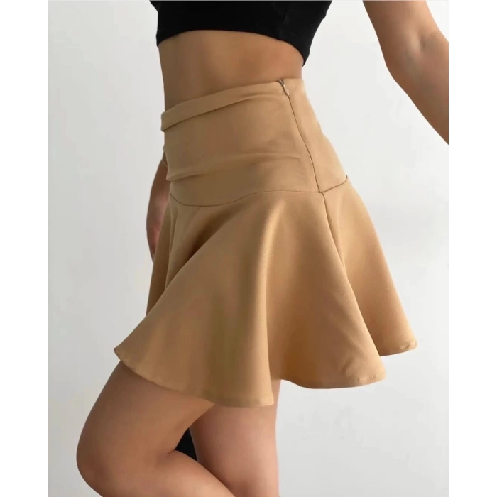 Kemerden büzgülü etek camel