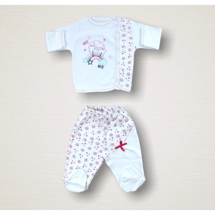 Kıvırcık Kuzu Nakışlı %100 Cotton Antibakteriyel 10lu Zıbın Takımı Hastane Çıkışı