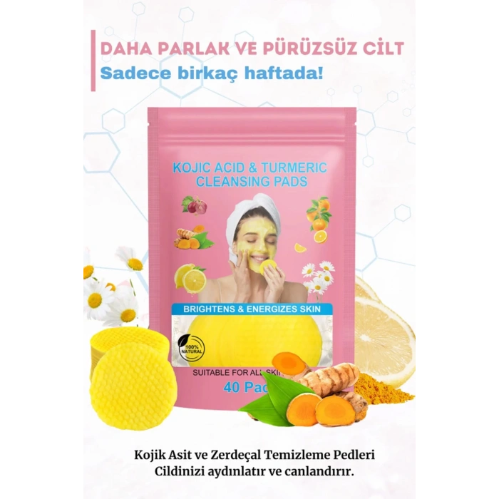 Leke Karşıtı Kojik Asit Ve Zerdeçal Yüz Temizleme Pedi – 40 Adet