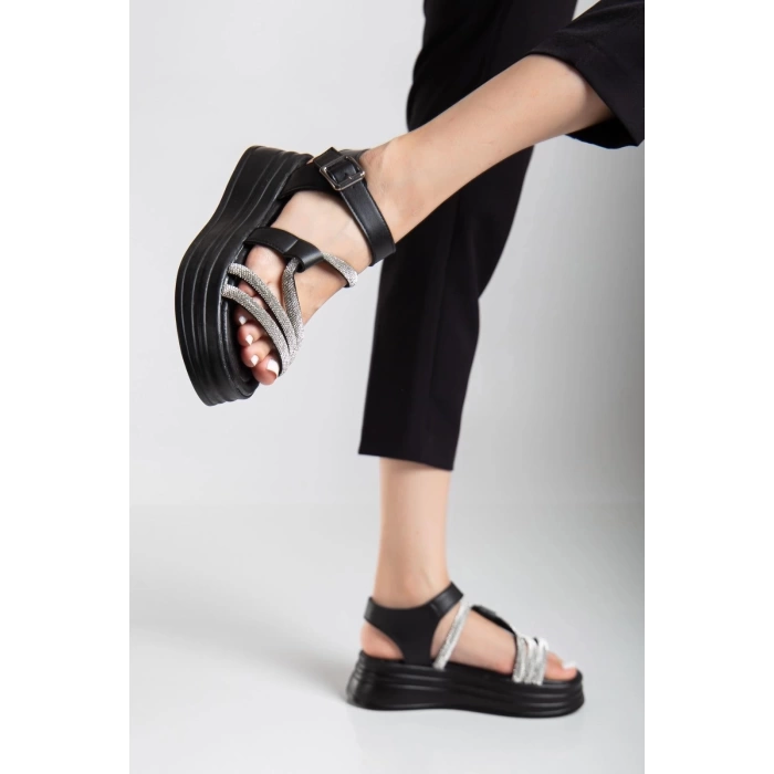 Lenda Siyah Cilt Kemerli Sandalet