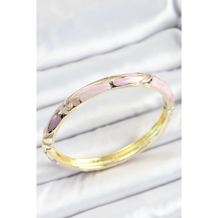 Mineli Pirinç Pembe Desenli Gold Renk Kadın Kelepçe
