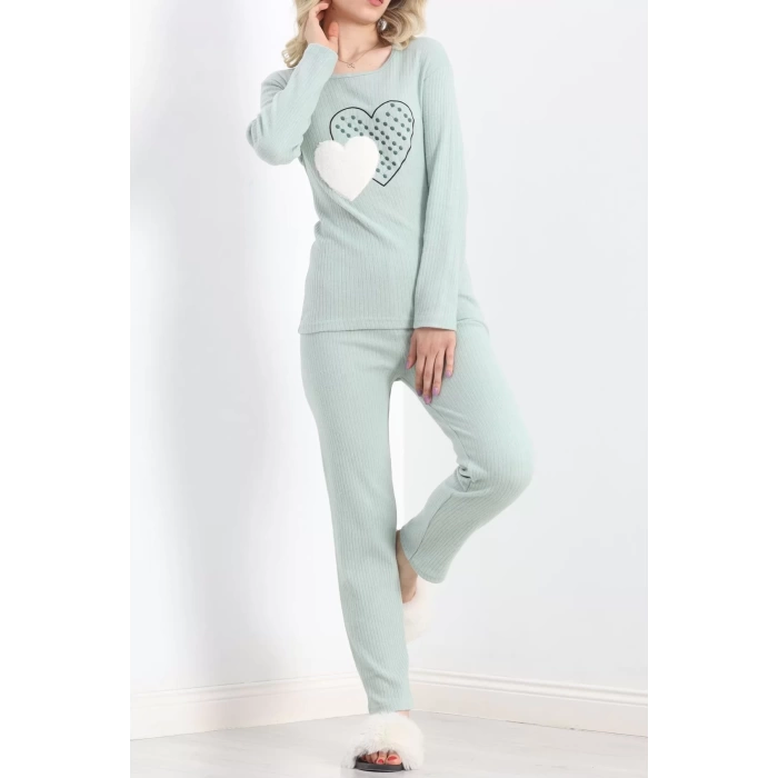 Nakışlı Fitilli Pijama Takımı Mint - 19219.1048.