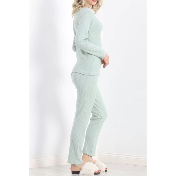 Nakışlı Fitilli Pijama Takımı Mint - 19219.1048.