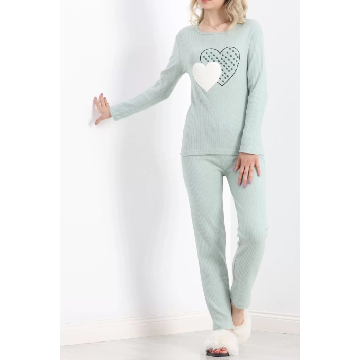 Nakışlı Fitilli Pijama Takımı Mint - 19219.1048.