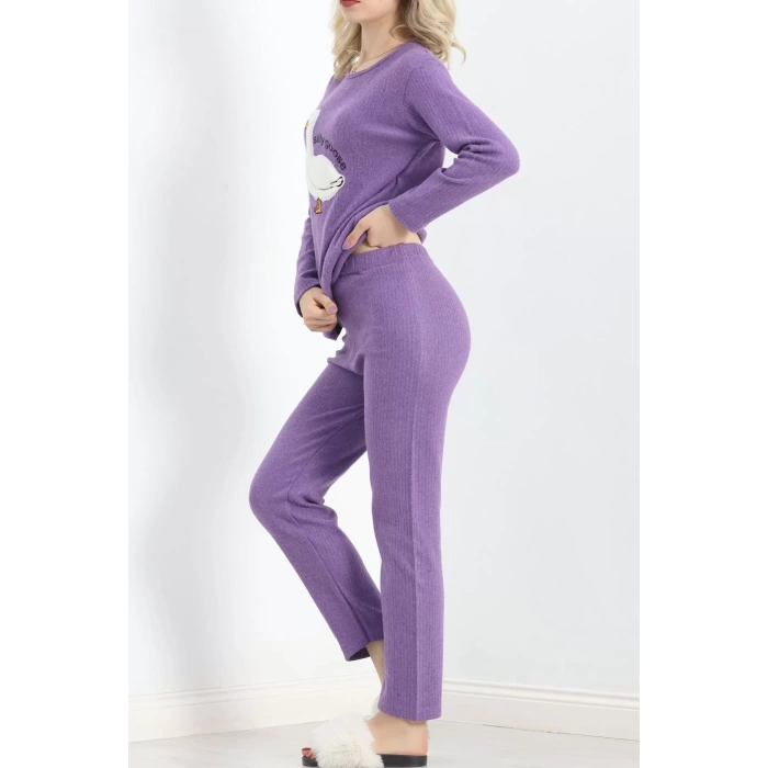 Nakışlı Fitilli Pijama Takımı Mor - 19217.1048.