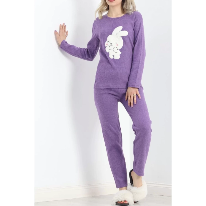 Nakışlı Fitilli Pijama Takımı Mor1 - 19217.1048.