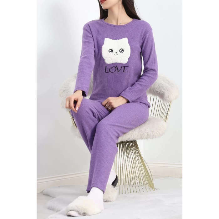 Nakışlı Fitilli Pijama Takımı Mor1 - 19219.1048.