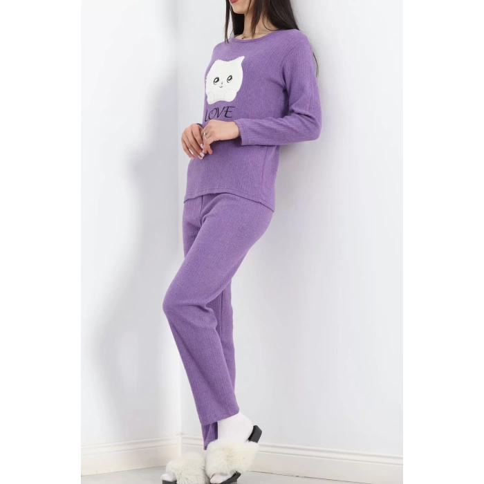 Nakışlı Fitilli Pijama Takımı Mor1 - 19219.1048.