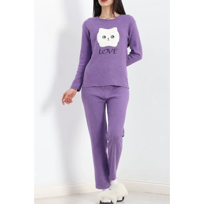 Nakışlı Fitilli Pijama Takımı Mor1 - 19219.1048.