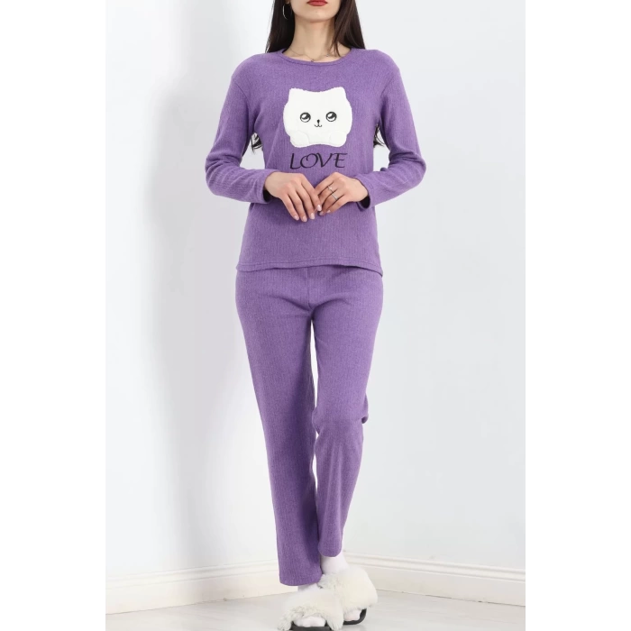 Nakışlı Fitilli Pijama Takımı Mor1 - 19219.1048.