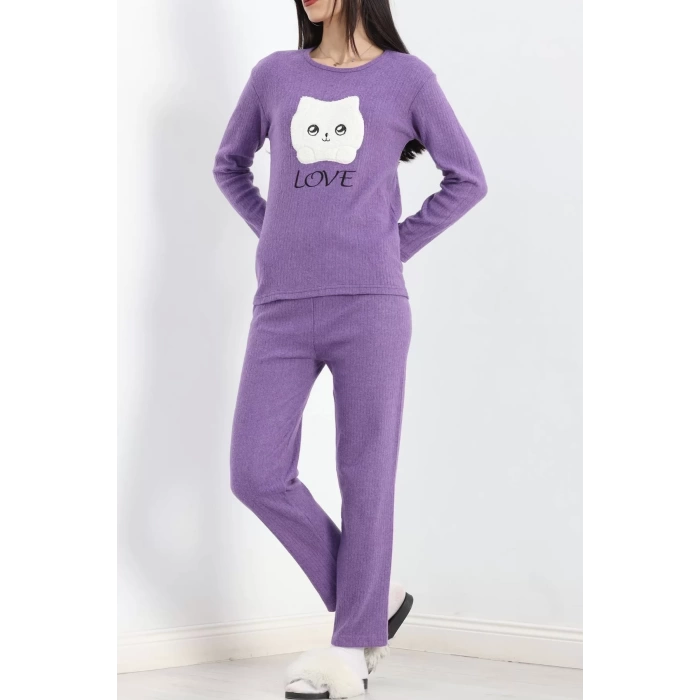 Nakışlı Fitilli Pijama Takımı Mor1 - 19219.1048.