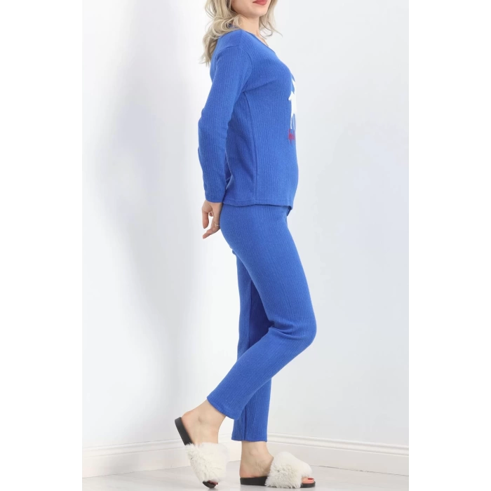 Nakışlı Fitilli Pijama Takımı Saks - 19219.1048.