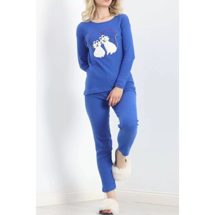 Nakışlı Fitilli Pijama Takımı Saks1 - 19217.1048.