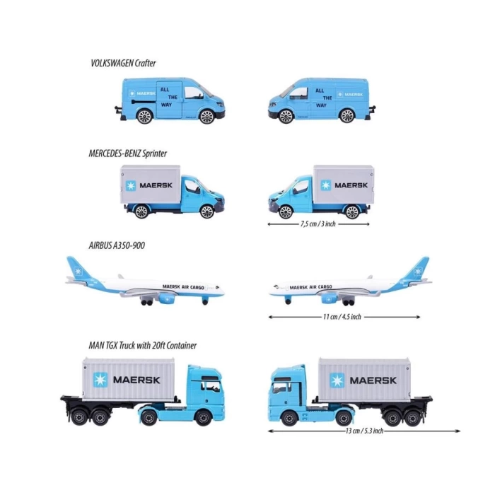 Nessiworld 212057290 Majorette MAERSK Lojistik Arabaları 4 Parça -Simba