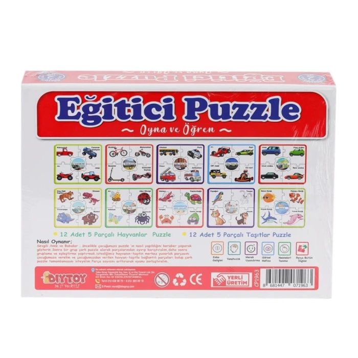 Nessiworld 7196 Çark Puzzle Hayvanlar Taşıtlar 60 Parça -Dıytoy