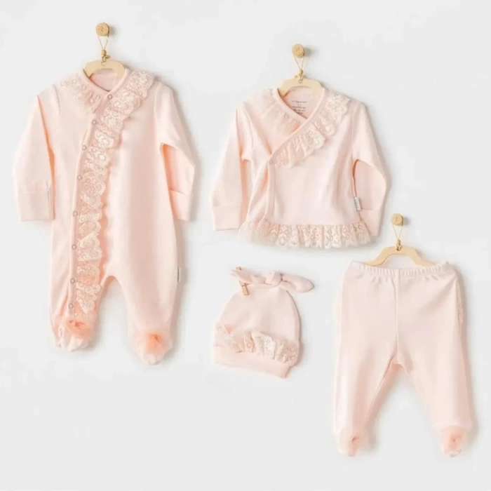 Nessiworld   AC25312 Newborn Chic Girl Tüllü 4Lü Hastane Çıkışı Salmon