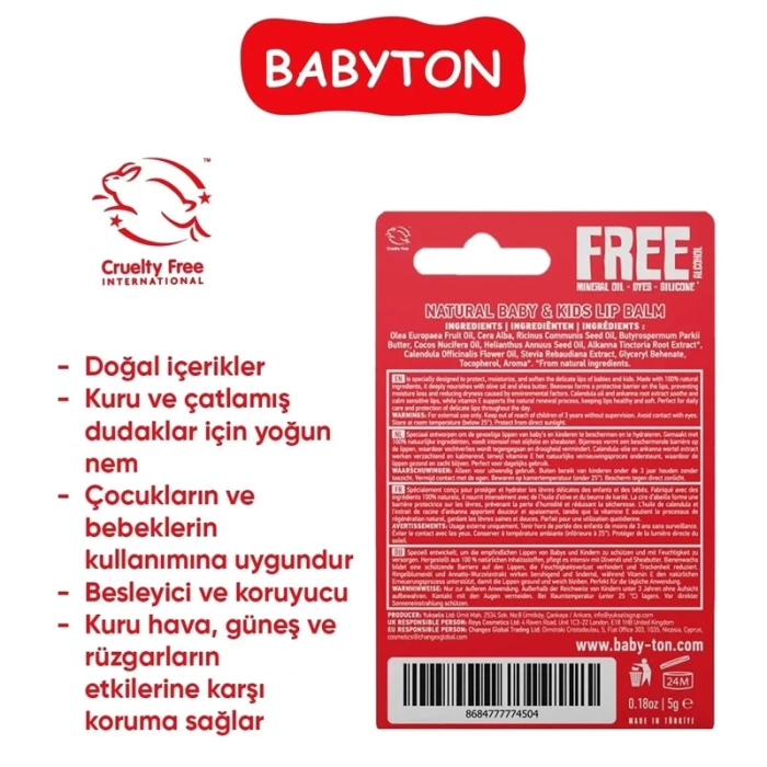 Nessiworld Babyton Bebek ve Çocuklar İçin Doğal Dudak Koruyucu Balm Çilek