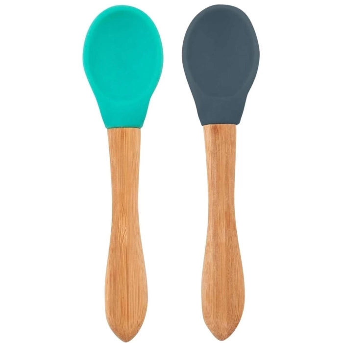 Nessiworld Bambu Saplı Silikon Mama Kaşığı 2li Aqua Green / Deep Blue