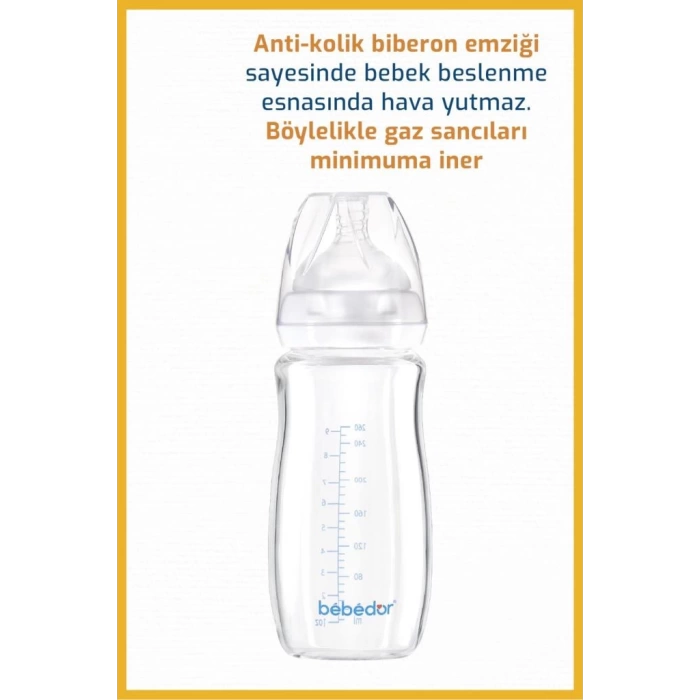 Nessiworld Bebedor Geniş Ağızlı Isıya Dayanıklı Cam Biberon 260ml 51301