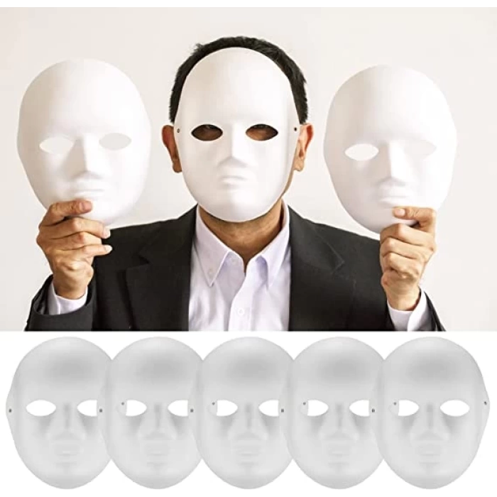 Nessiworld Beyaz Renk Boyanabilir Anonim Tam Yüz Cosplay Maske 24x18 cm