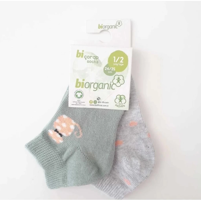 Nessiworld Bibaby Biorganic Cat 2Li Yaş Patik Çorap 68427 Mint Gri