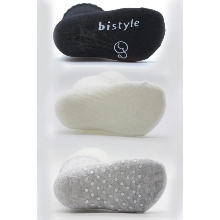 Nessiworld Bistyle Basic Kaymaz Penye Soket Çorap 3Lü BS10106 Siyah Ekru Gri
