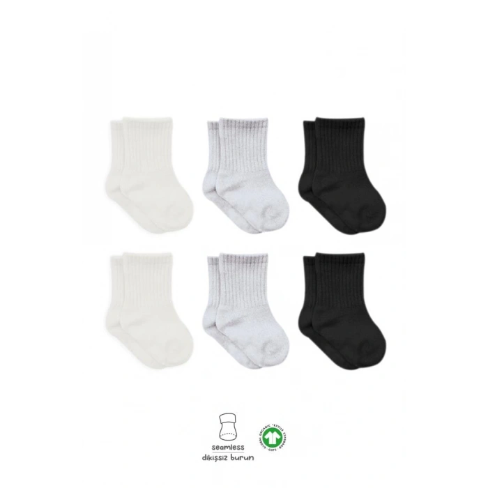 Nessiworld  Bistyle Basic Penye Soket Çorap 6Lı BS10101B Ekru Gri Siyah
