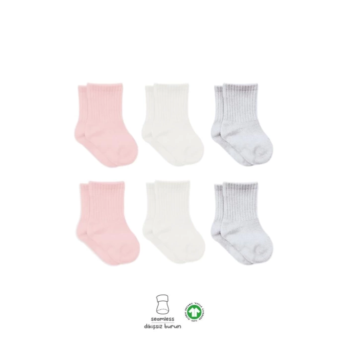 Nessiworld  Bistyle Basic Penye Soket Çorap 6Lı BS10101B Pembe Ekru Gri