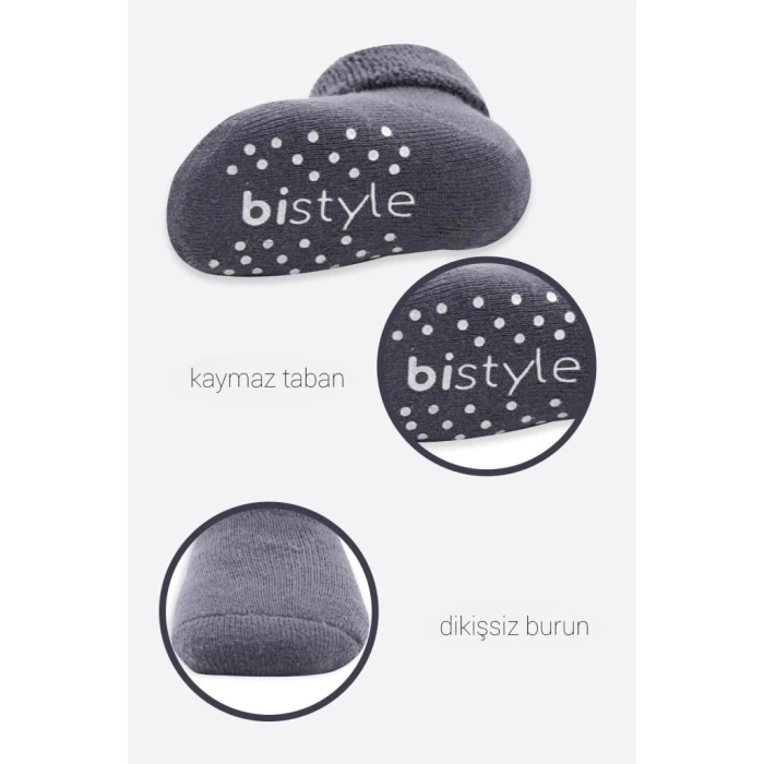 Nessiworld  Bistyle Çemberli Kaymaz Havlu Soket Çorap 2Li BS10503 Gri-Antrasit