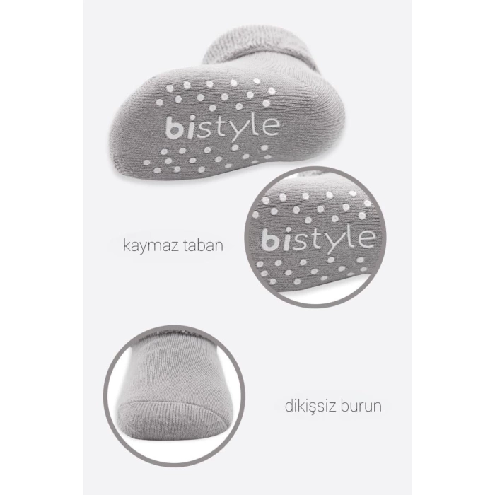 Nessiworld Bistyle Çemberli Kaymaz Havlu Soket Çorap 2Li BS10503 İndigo Gri