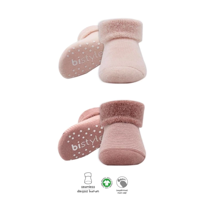 Nessiworld  Bistyle Çemberli Kaymaz Havlu Soket Çorap 2Li BS10503 Pudra Pembe