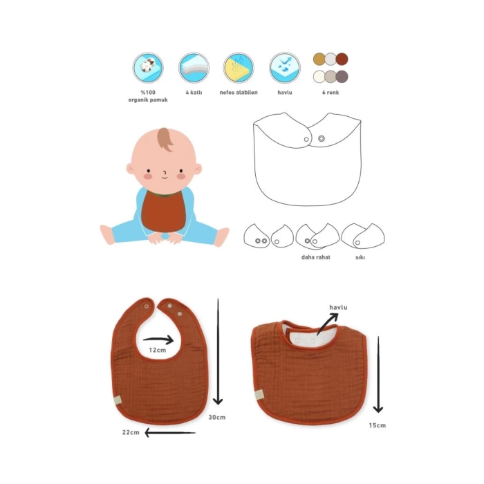 Nessiworld  Bistyle Müslin Önlük 3Lü 60101 Kiremit Bej Hardal