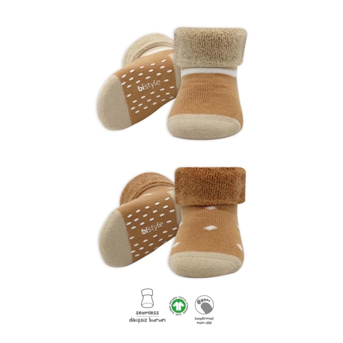 Nessiworld  Bistyle Puanlı Kaymaz Havlu Soket Çorap 2Li BS10502 Hardal