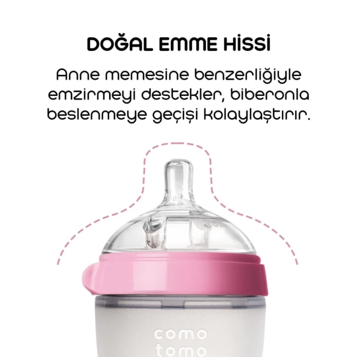 Nessiworld  Comotomo Antikolik Silikon Biberon 150 ml 0-3 Ay Pembe