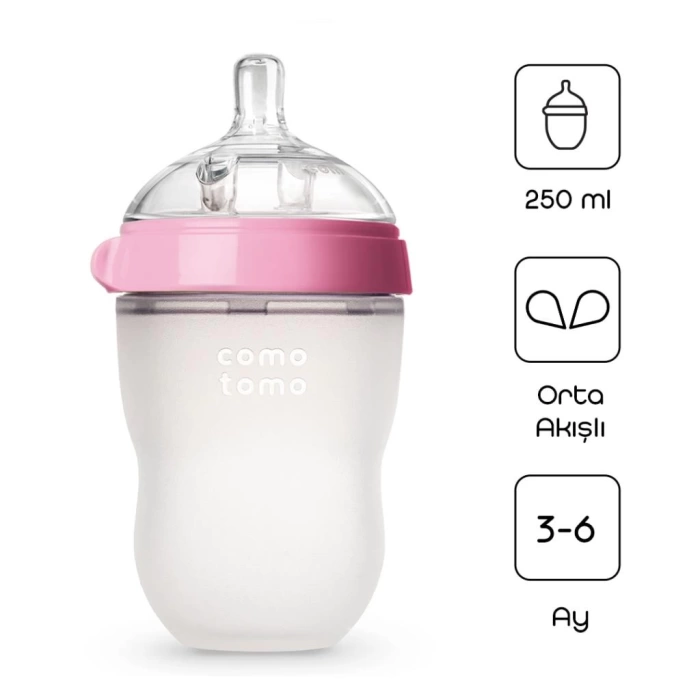 Nessiworld  Comotomo Antikolik Silikon Biberon 250 ml 3-6 Ay Pembe
