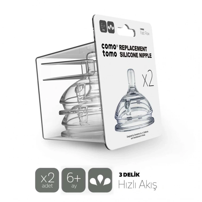Nessiworld  Comotomo Silikon 2Li Biberon Emziği Hızlı Akış 6+ Ay